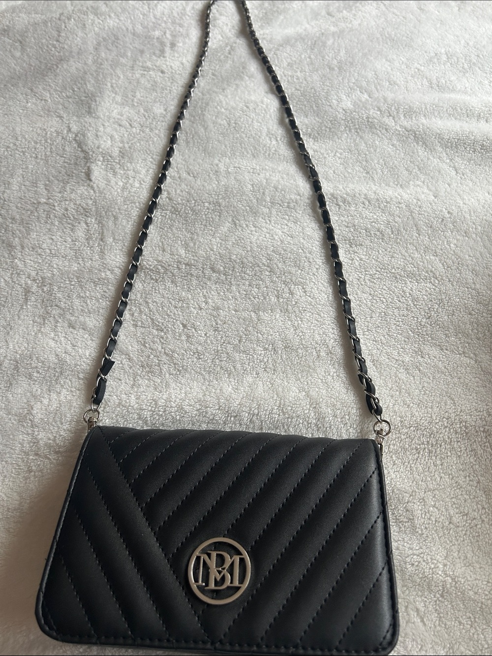Badgley Mischka Black Quilted Crossbody with Silver Logo